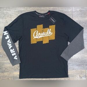 Airwalk XXL Black Yellow Logo Long Sleeve Waffle Fabric Skater Grunge NWT